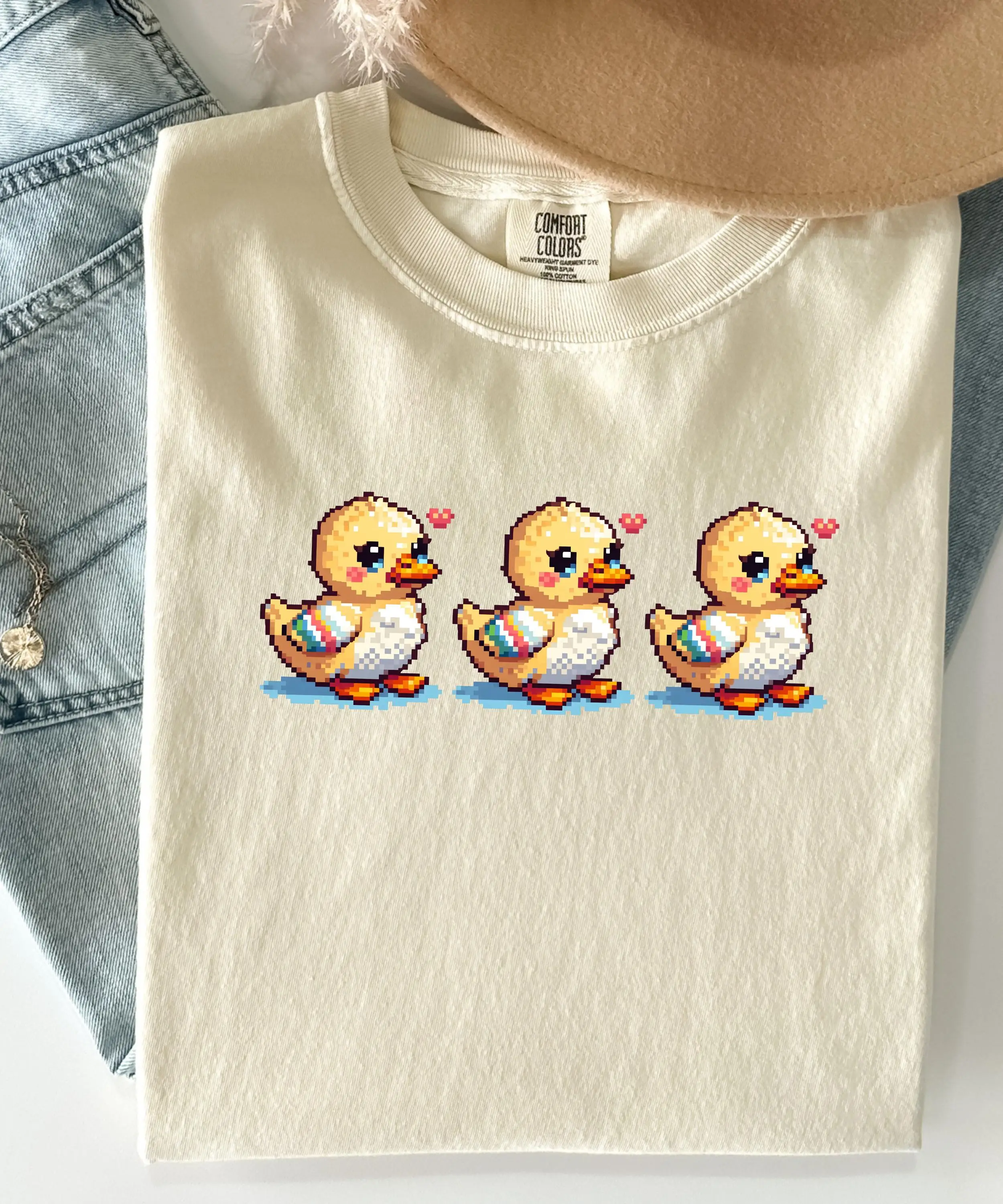 Retro Gaming T Shirt - Maglietta Pixel Cute Ducks, retrò, per
